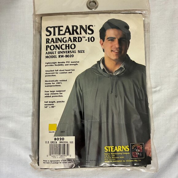 Stearns RainGard Waterproof Hooded Poncho Green OS - Picture 1 of 5
